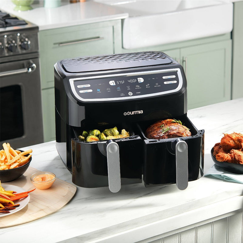 Gourmia 9-Quart Dual Basket Digital Air Fryer, with 7 Functions, Smart Finish and Match Cook