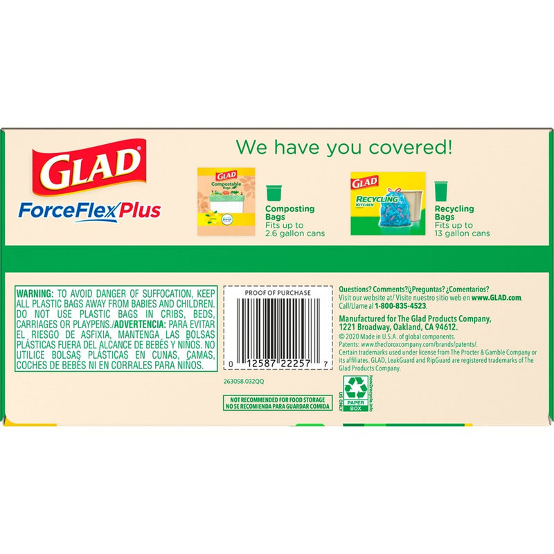 Glad ForceFlexPlus Recovered Plastic Trash Bag - Lemon Fresh - 13 Gallon - 45ct