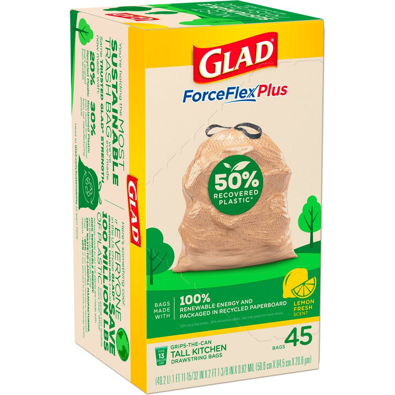 Glad ForceFlexPlus Recovered Plastic Trash Bag - Lemon Fresh - 13 Gallon - 45ct