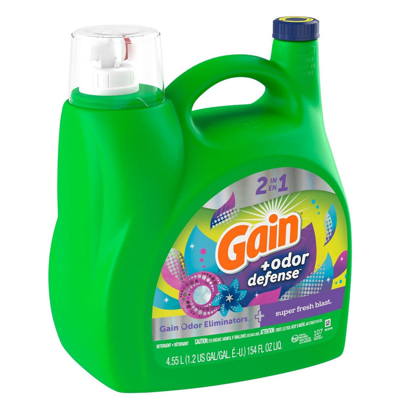 Gain + Odor Defense Super Fresh Blast Scent HE Compatible Liquid Laundry Detergent - 154 fl oz