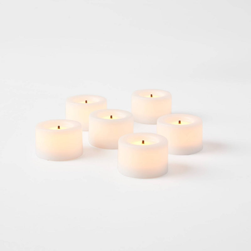 6pk LED Tealight Flameless Black Wick Candles White - Threshold™