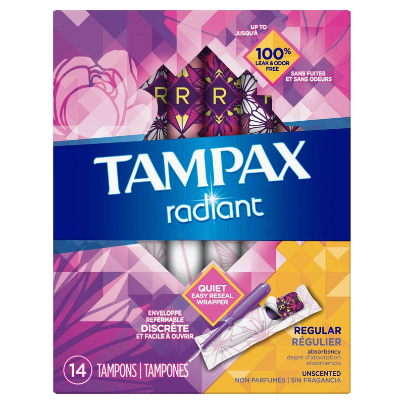 Tampax Radiant Regular Absorbency Unscented Plastic Tampons - 14ct