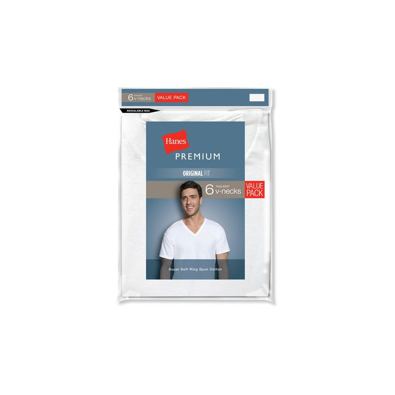 Hanes Men's PremiumV-Neck T-Shirt 6pk - White 2XL