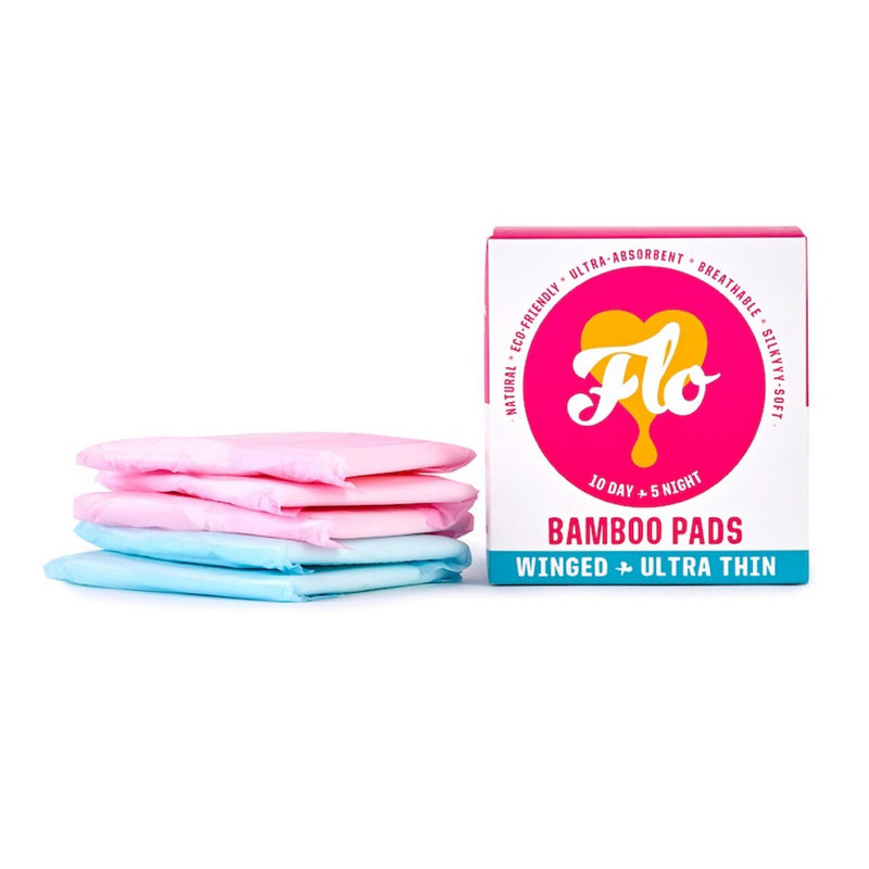 Flo Here We Flo Organic Bamboo Combo Ultra Absorbent Pads with Wings - 15ct