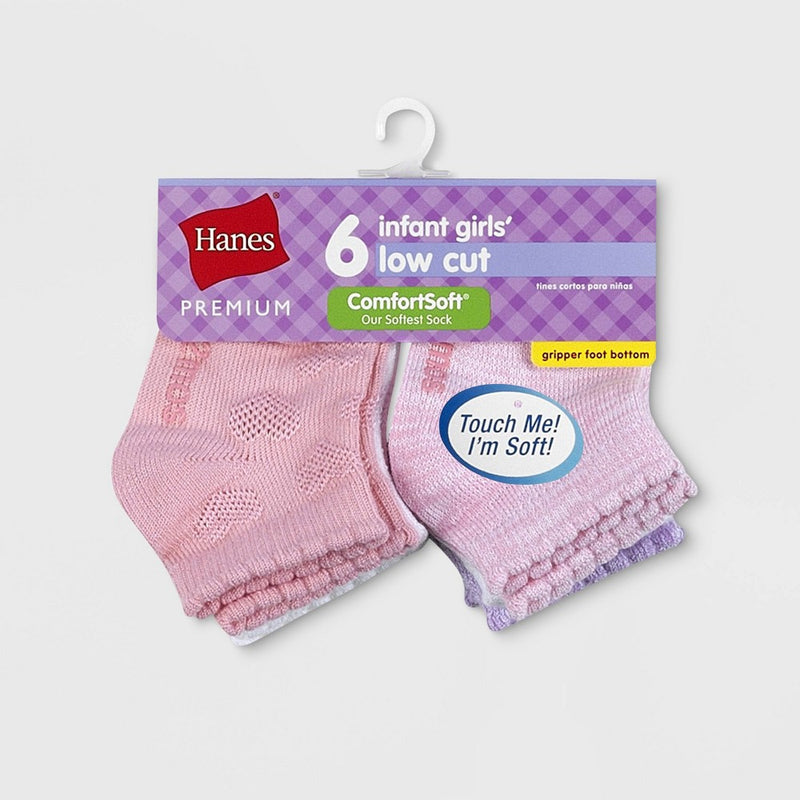 Hanes Premium Baby Girls' 6pk Low Cut Comfortsoft Socks - Colors May Vary 6-12M