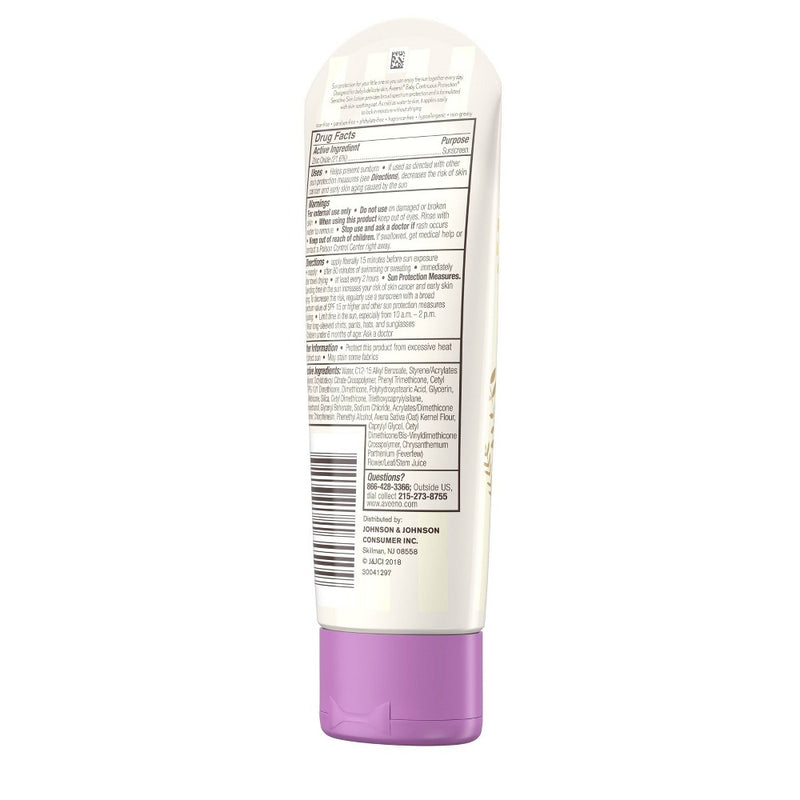 Aveeno Baby Continuous Protection Sensitive - Zinc Oxide with Broad Spectrum Skin Lotion Sunscreen - SPF 50 - 3 fl oz