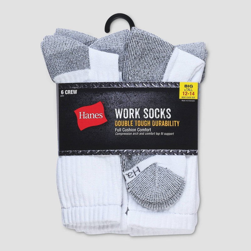 Hanes Men's Big & Tall Work Crew Socks 6pk - White 12-14