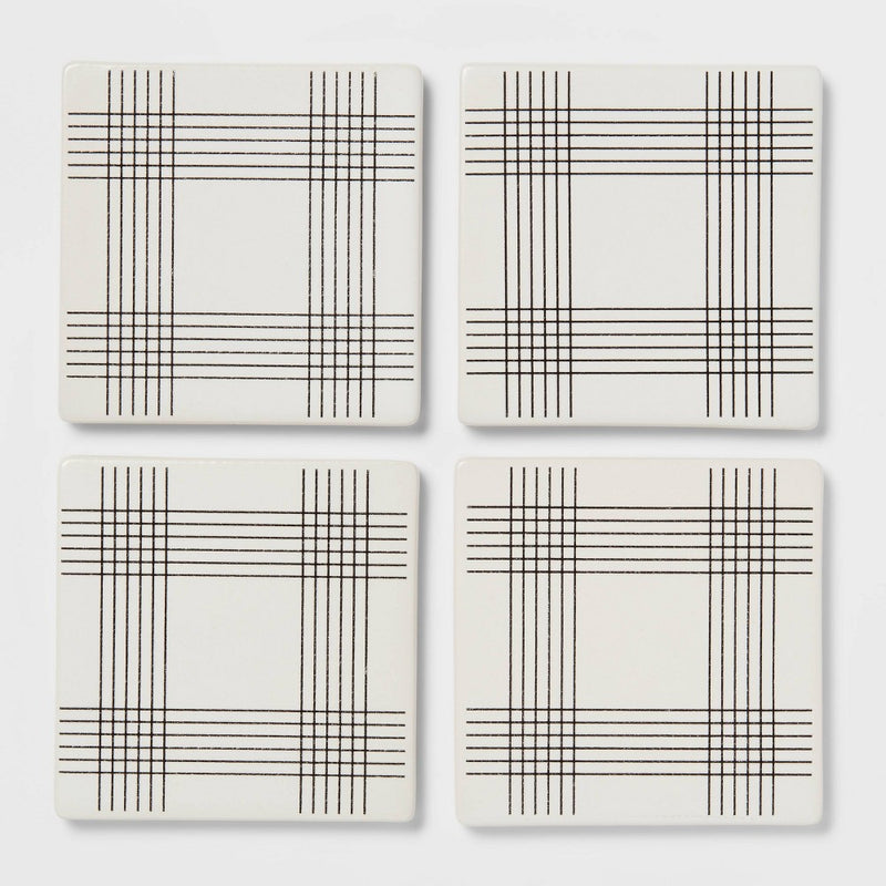 4pk Stoneware Open Plaid Coasters - Threshold™ (LOCAL PICKUP ONLY)