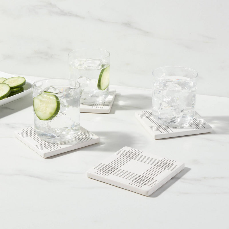 4pk Stoneware Open Plaid Coasters - Threshold™ (LOCAL PICKUP ONLY)