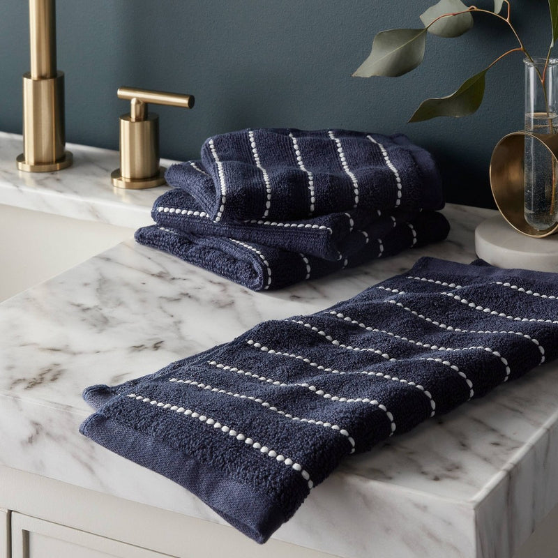 4pc Performance Plus Washcloths Navy Striped - Threshold™