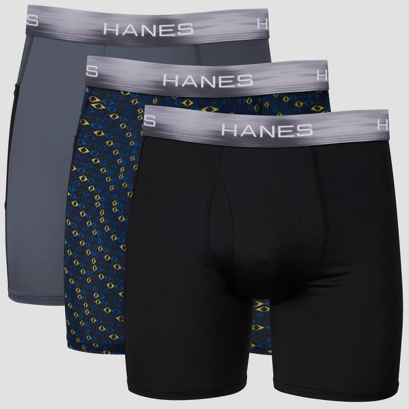 Hanes Premium Men's Xtemp Boxer Briefs with pocket 3pk - Gray/Blue/Black XL