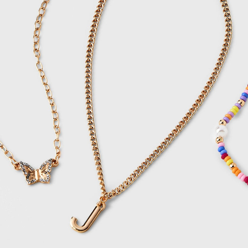 Girls' 3pk Initial 'J' Beaded Necklace Set - art class
