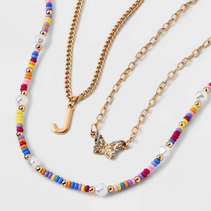 Girls' 3pk Initial 'J' Beaded Necklace Set - art class
