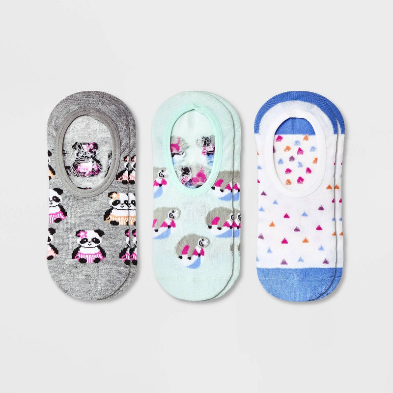 Women's Summer Sloth and Panda 3pk Liner Socks - Xhilaration Mint/White/Heather Gray 4-10