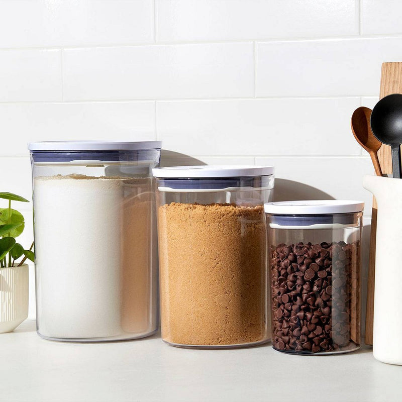 OXO POP 2.0 3pc Plastic Airtight Round Canister Food Storage Container Set White