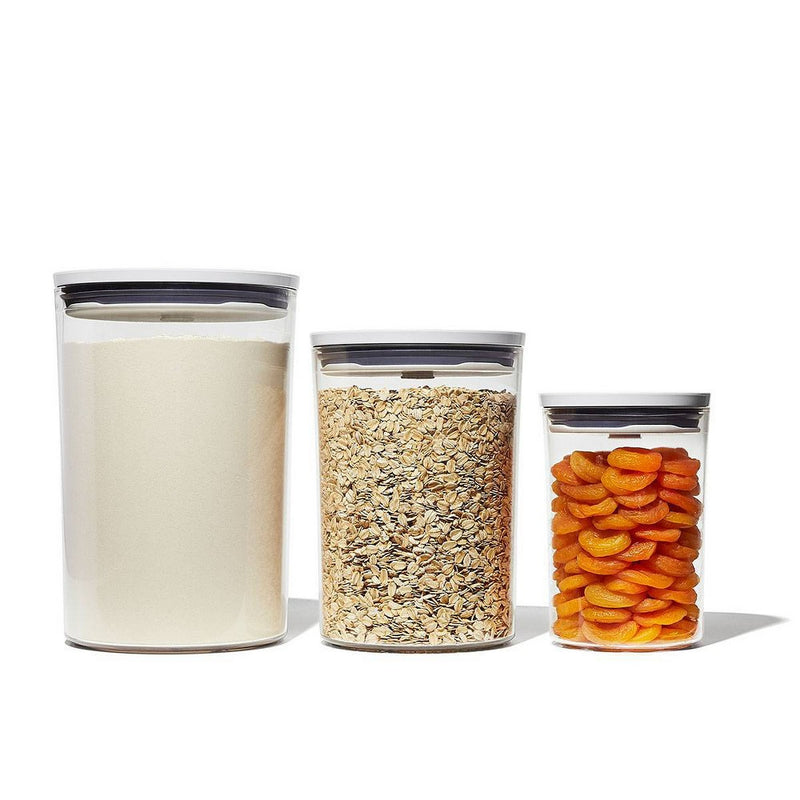 OXO POP 2.0 3pc Plastic Airtight Round Canister Food Storage Container Set White