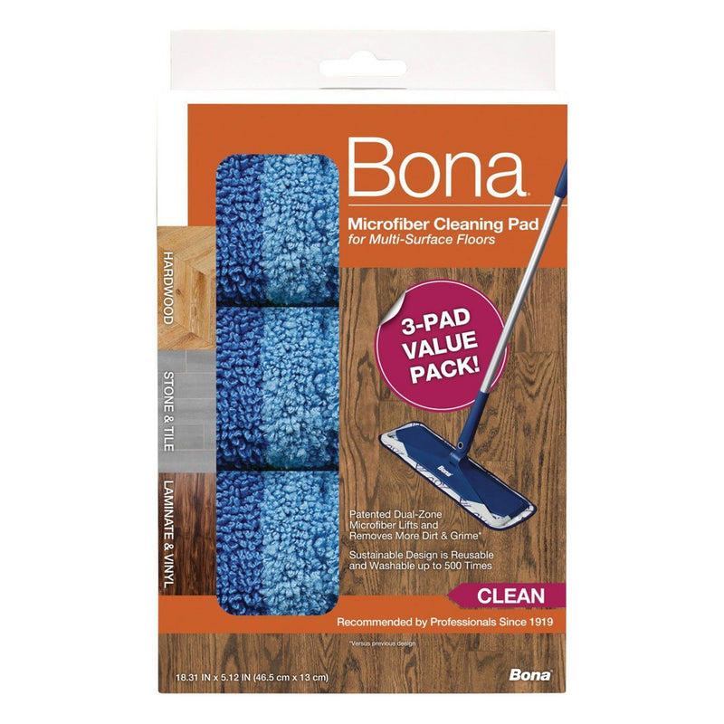 Bona Cleaning Products Reusable Mop Refill Multi Surface Microfiber Cleaning & Mopping Pads Value Pack - Unscented - 3ct