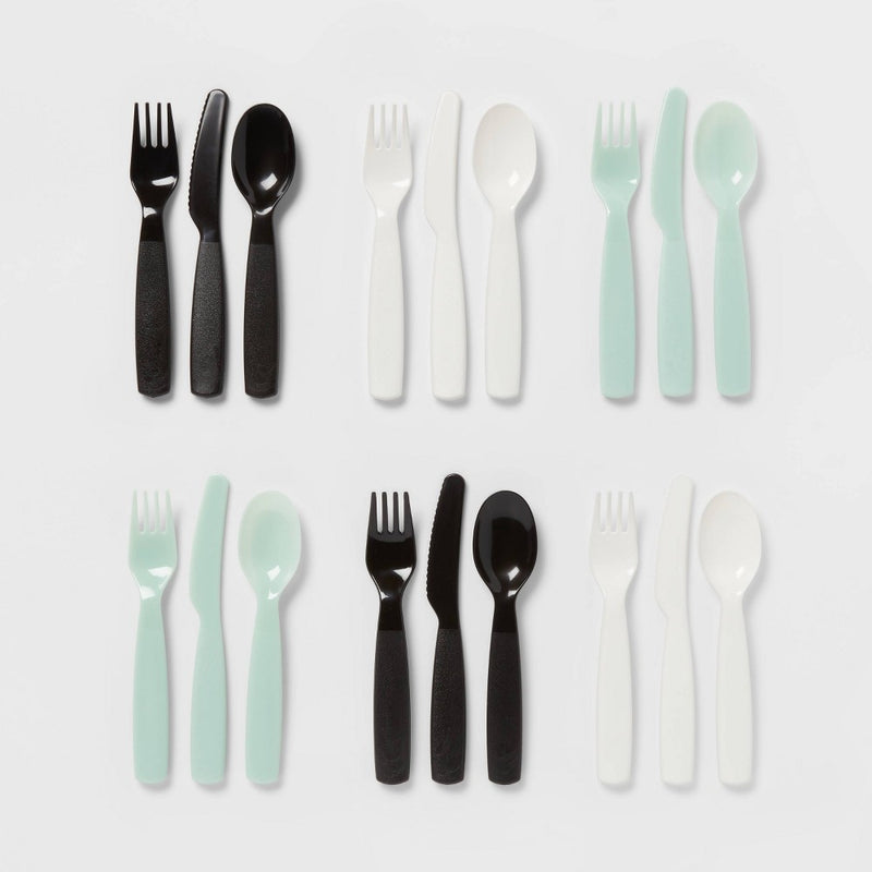 18pc Plastic Cool Colors Kids' Silverware Set - Pillowfort