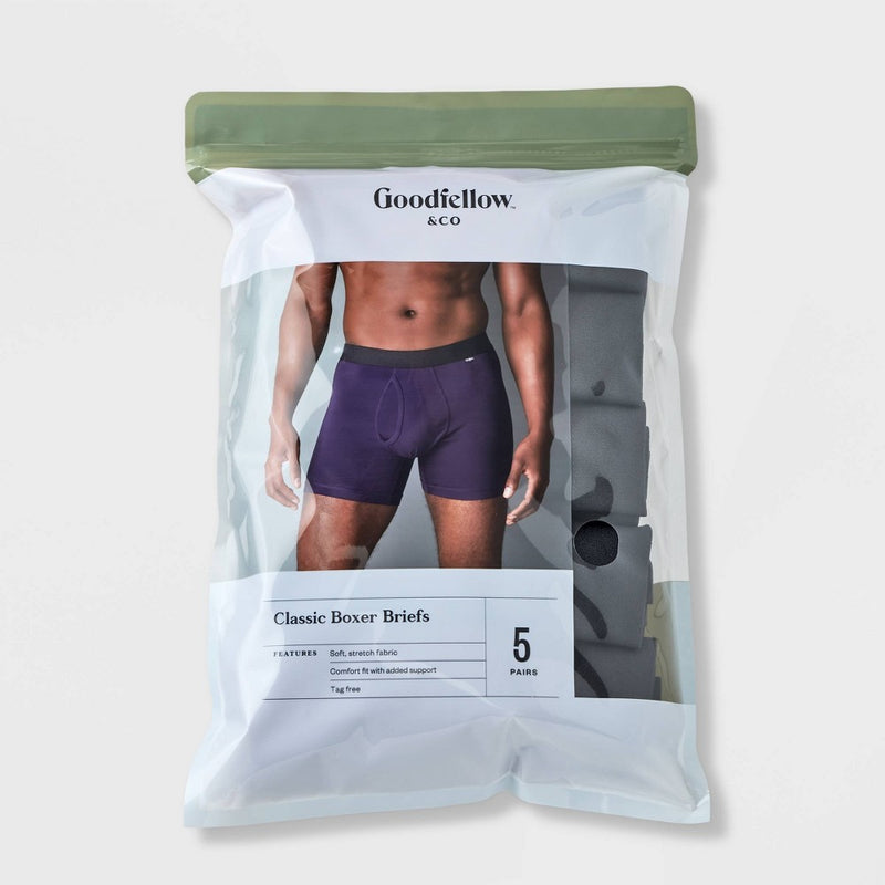 Men's Boxer Briefs 5pk - Goodfellow & Co Plum Purple/Burgundy/Teal Blue S