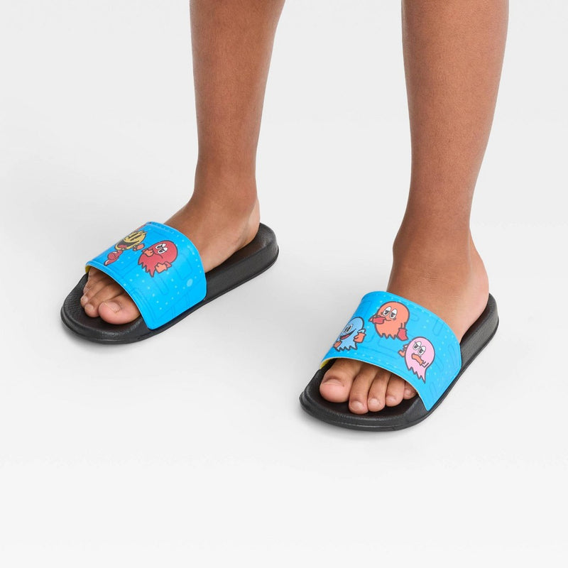 Boys' Pac-Man 2pc Short Sleeve Pajama Set with Slide Sandals - Black 10-12