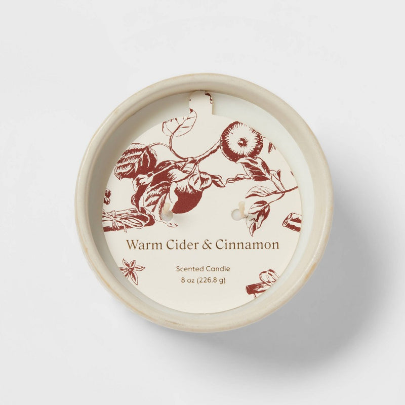 8oz Textured Straight Side Ceramic Warm Cider & Cinnamon Candle White - Threshold
