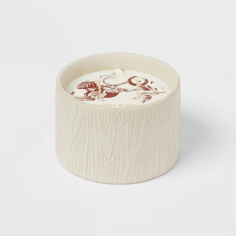 8oz Textured Straight Side Ceramic Warm Cider & Cinnamon Candle White - Threshold