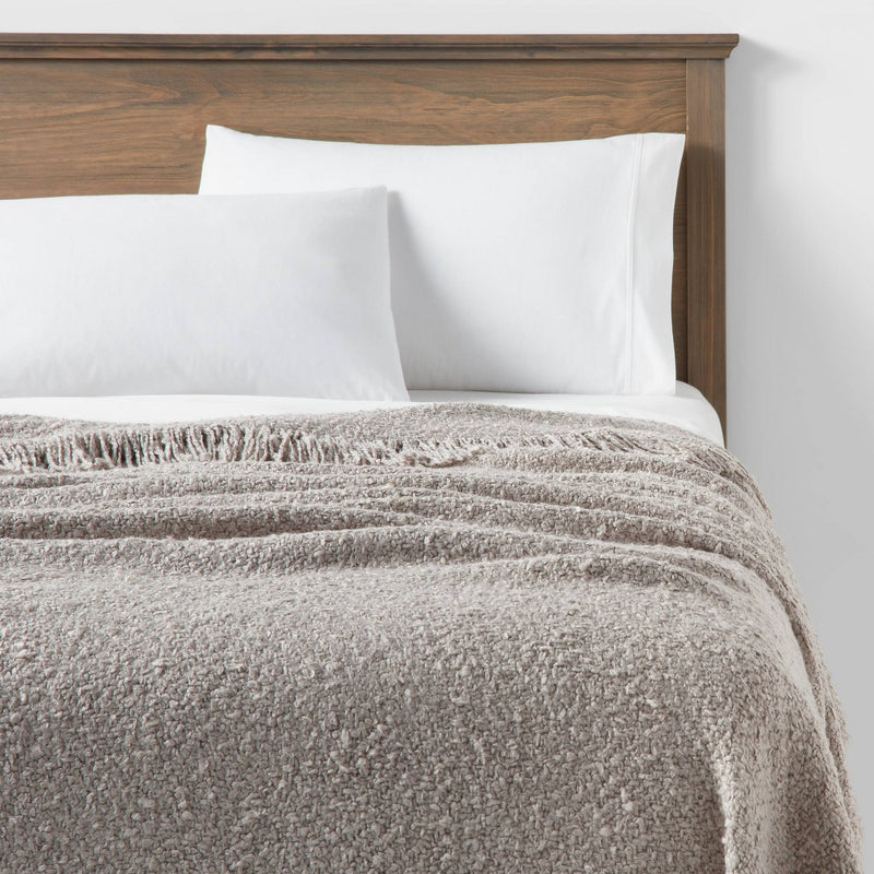 Fringed Boucle Bed Throw Gray - Threshold