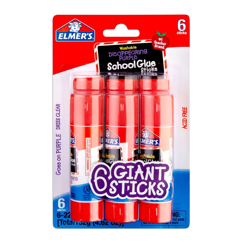 Elmer's 6pk Giant Washable School Glue Sticks - Disappearing Purple