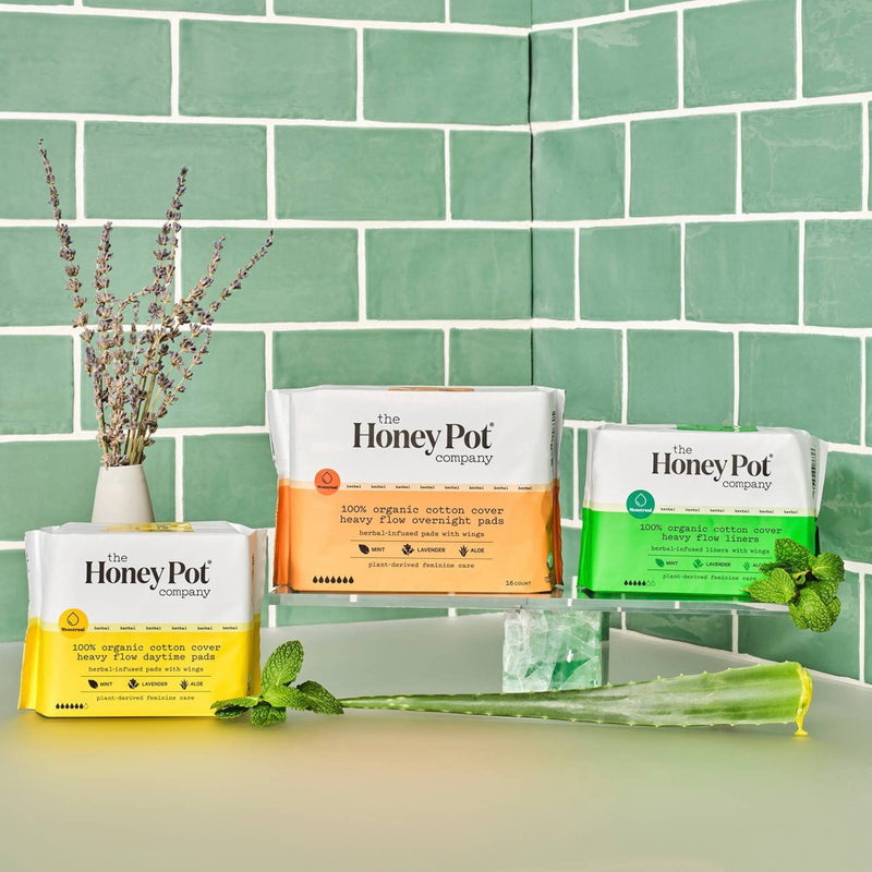 The Honey Pot Company Herbal Daytime Heavy Flow Pads with Wings, Organic Cotton Cover - 16ct