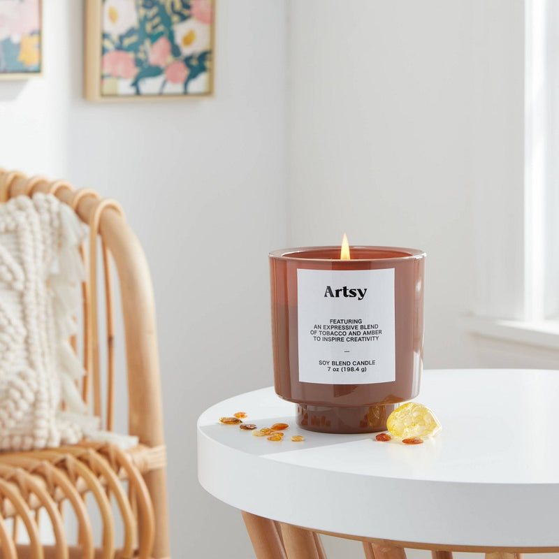 7oz Brown Exterior Painted Glass with Glass Lid Artsy Brown Candle - Opalhouse