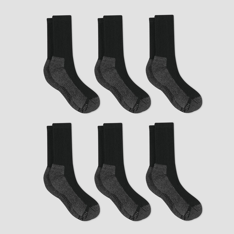 Hanes Men's Big & Tall Work Crew Socks 6pk - Black 12-14
