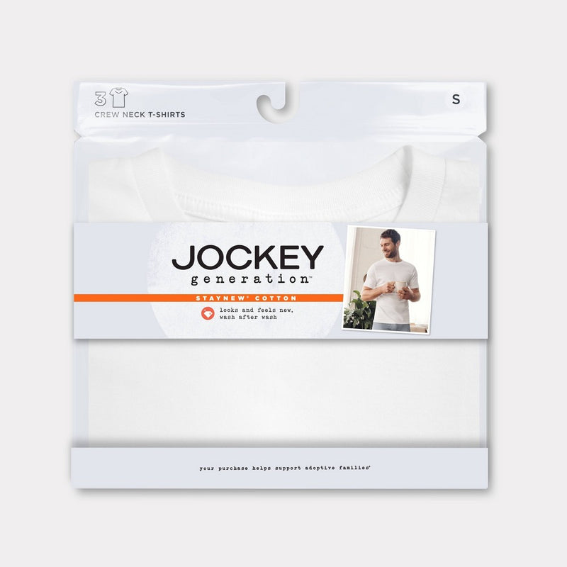 Jockey Generation Men's Stay New Cotton 3pk Crewneck Short Sleeve T-Shirt - White S