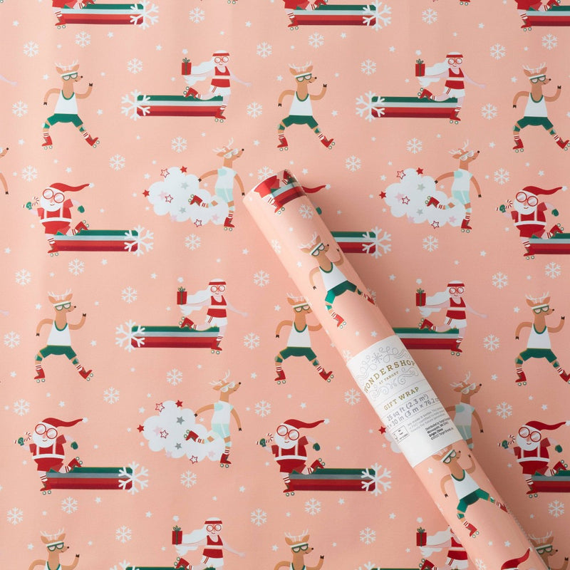25 sq ft Roller Skating Santa Gift Wrap Pink - Wondershop (LOCAL PICKUP ONLY)