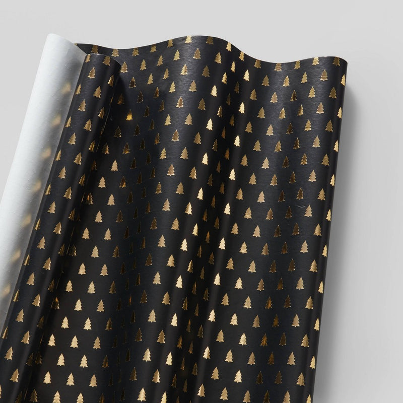 20 sq ft Gold Trees Gift Wrap Black - Wondershop (LOCAL PICKUP ONLY)