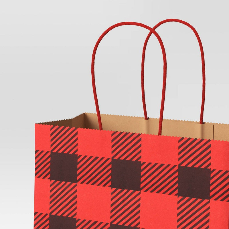 2ct Cub Plaid Paper Handle Christmas Gift Bag Red/White - Wondershop