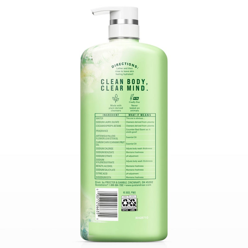 Quiet & Roar Detoxify Body Wash with Essential Oils - Cucumber/Basil - 20.2 fl oz