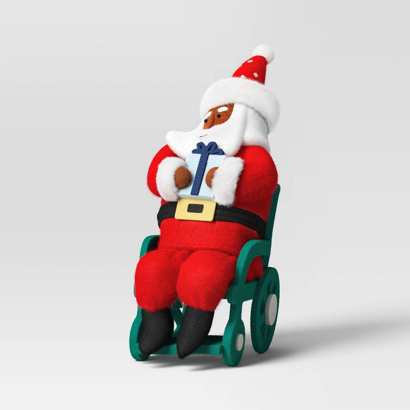 Santa Fabric Christmas Figurine in Wheelchair Holding Gift - Wondershop