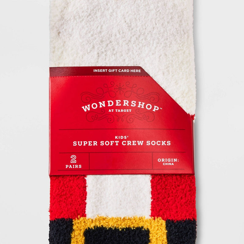 Kids' 2pk Santa Cozy Crew Socks with Gift Card Holder - Wondershop Red M/L