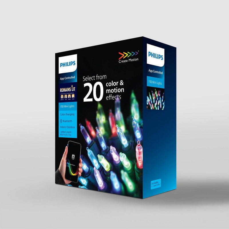 Philips 150ct LED App-Controlled Color Change Create Motion Mini String Lights Multicolor with Green Wire