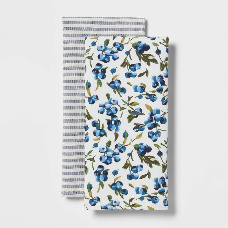 2pk Cotton Printed Kitchen Towels Blue - Threshold