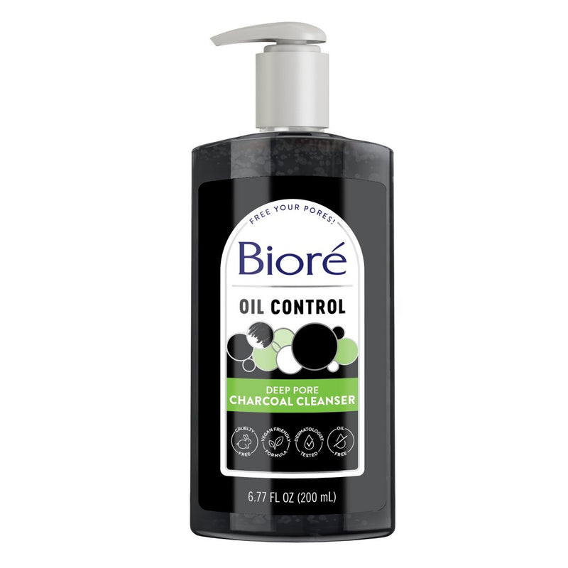 Biore Deep Pore Charcoal Daily Facial Cleanser For Dirt & Makeup Removal, For Oily Skin - Scented - 6.77 fl oz
