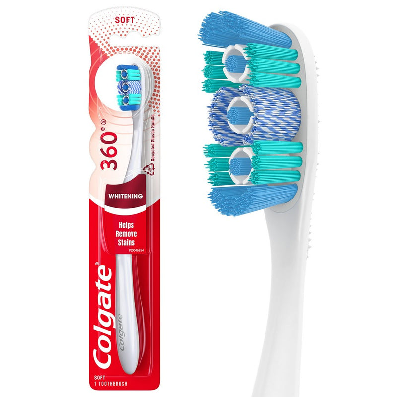 Colgate 360 Optic White Whitening Soft Toothbrush with Tongue and Cheek Cleaner - Soft
