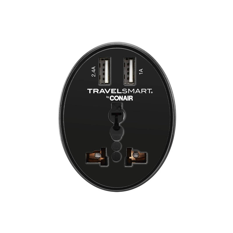 Travel Smart by Conair EU Adapter Plug with Outlet and 2 USB Ports