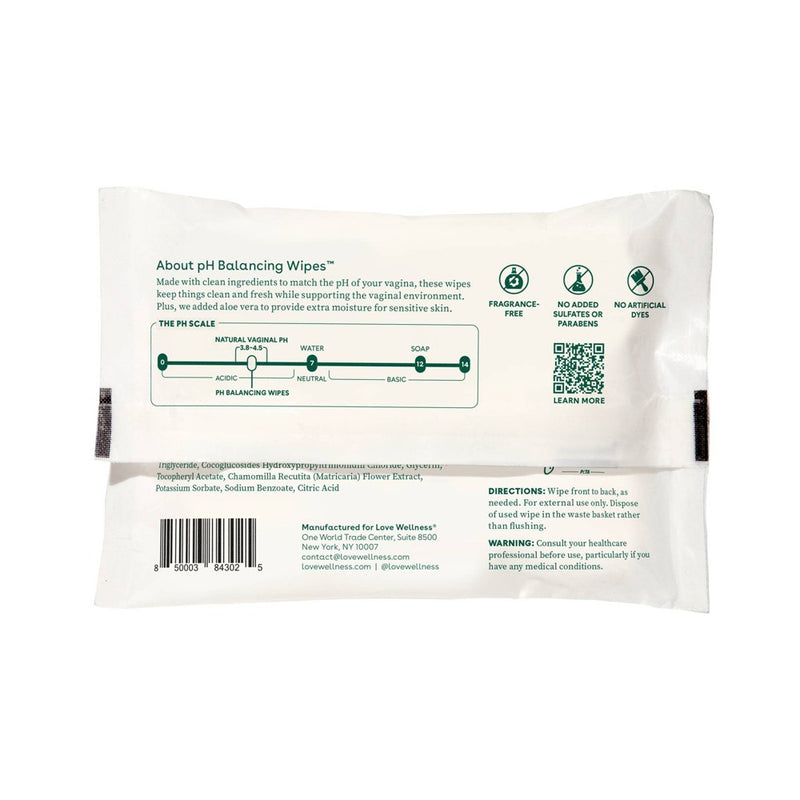 Love Wellness pH Balancing Wipes for Sensitive Intimate Care Unscented - 15ct