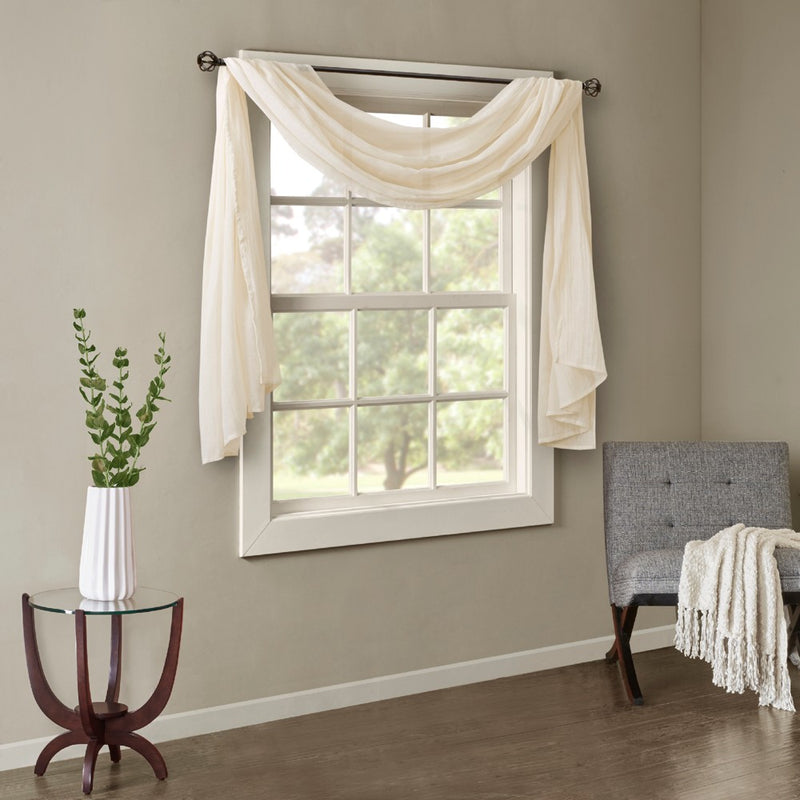 144"x42" Avery Solid Crushed Scarf Sheer Cream