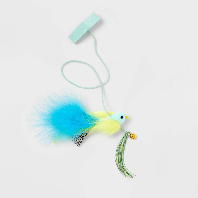 Hanging Teaser Bird with Bells Cat Toy - Blue - Boots & Barkley