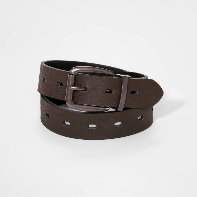 Boys' Laser Cut Reversible Belt - Cat & Jack Black/Brown L