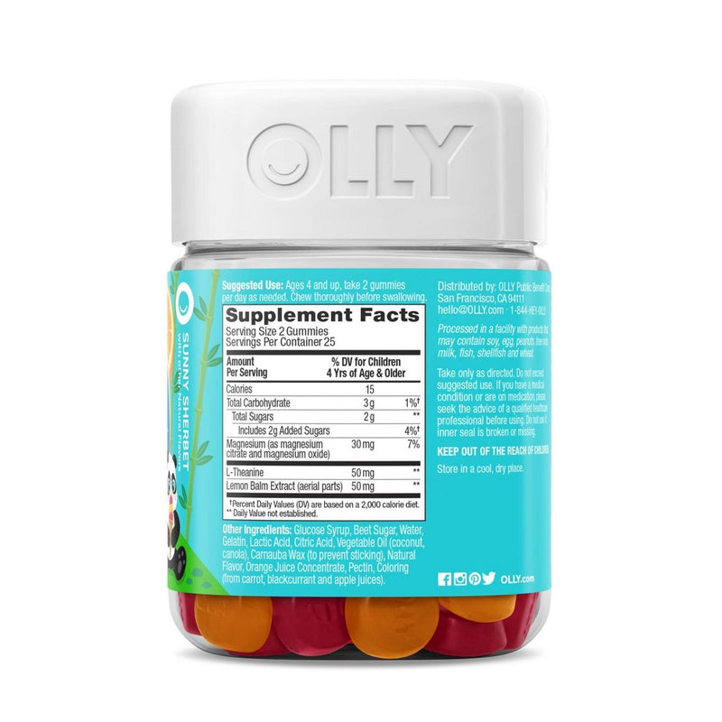 OLLY Kids Chillax Supplement Gummies with Magnesium, L-Theanine & Lemon Balm - Sunny Sherbet - 50ct