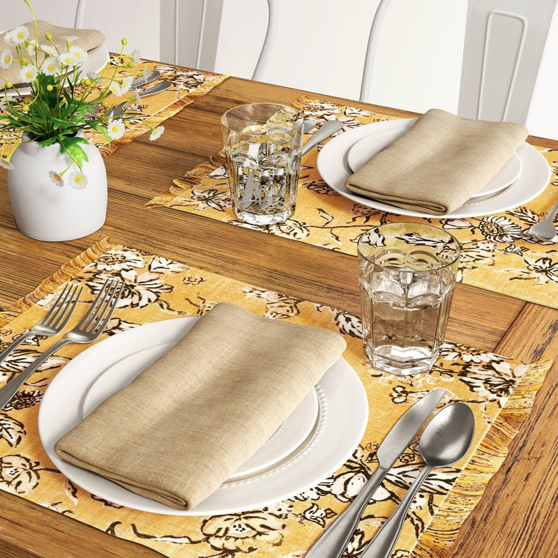 Cotton Flower Printed Fused Placemat Yellow - Threshold