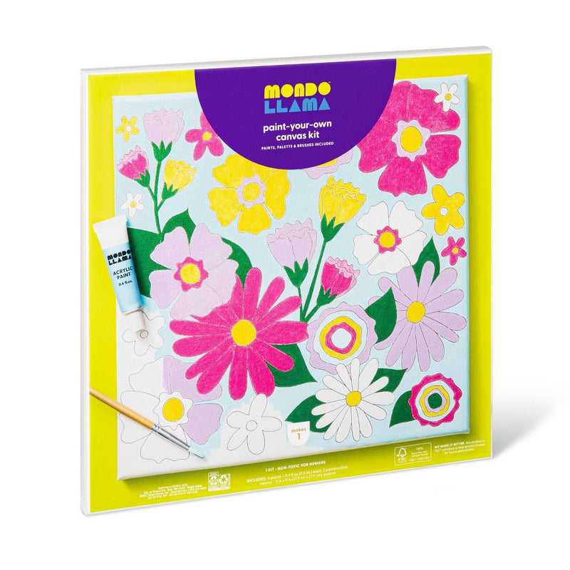 11'' x 11'' Paint-Your-Own Canvas Kit Floral - Mondo Llama